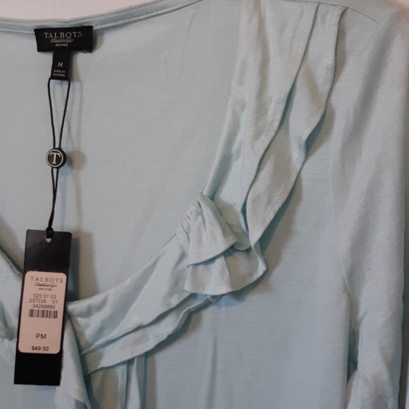 Talbots Aqua Ruffle Front Top, size PM - Picture 5 of 5